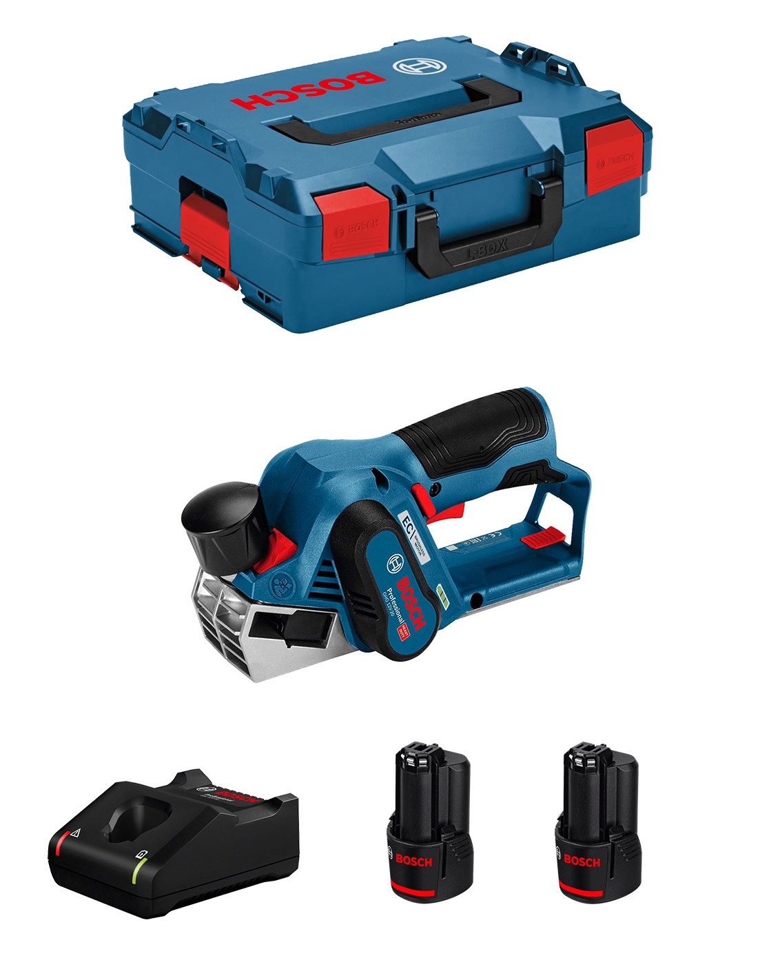 Cepillo BOSCH GHO 12V-20 (2 x 3,0 Ah + GAL12V-40 + L-Boxx 136)