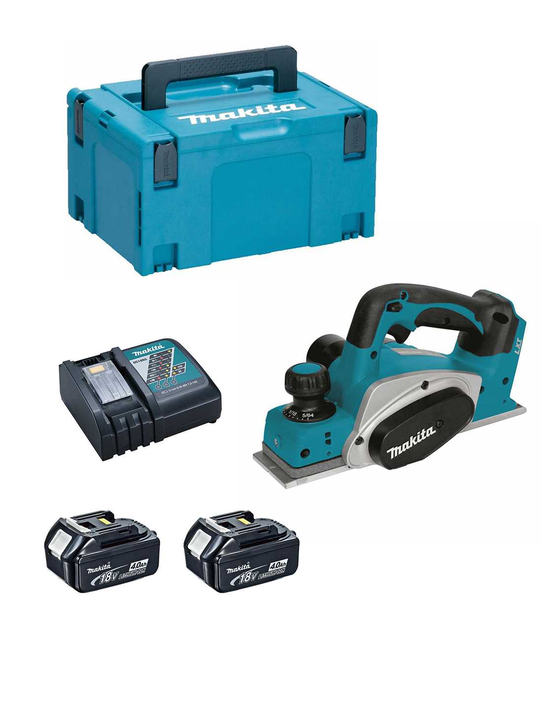 Cepillo MAKITA DKP180RMJ (2 x 4,0 Ah + DC18RC + MAKPAC 3)