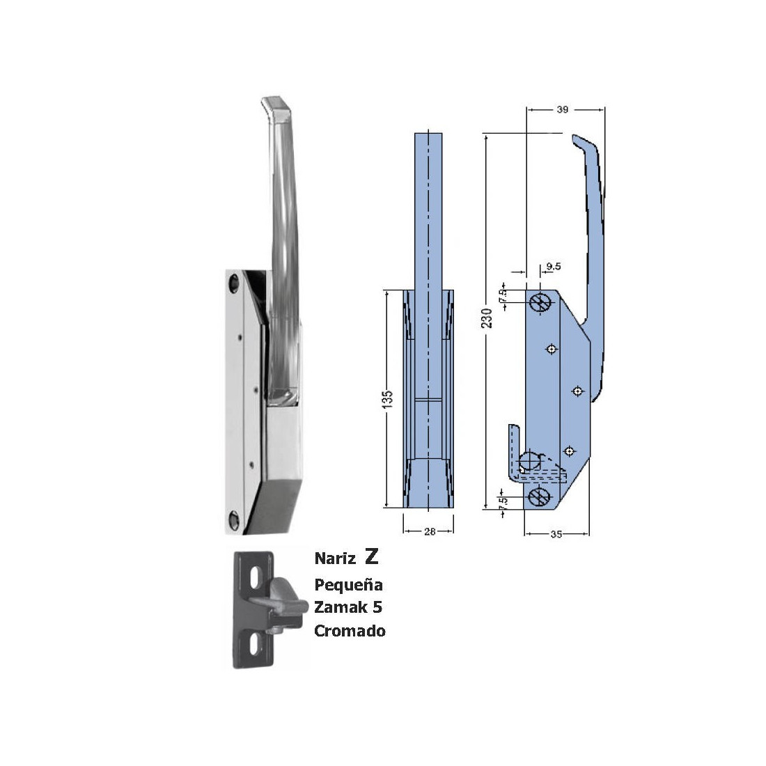 Cierre Vertical Nariz Epoxy Pequeña Sin llave 230mm
