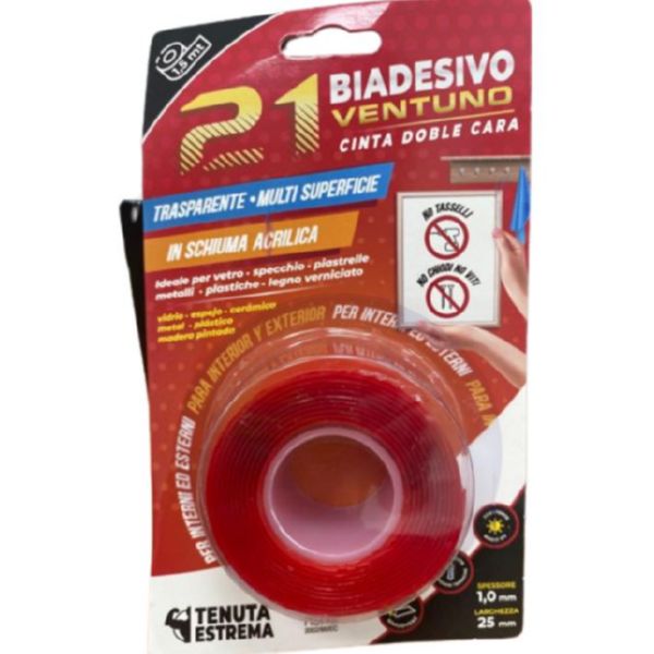 CINTA DOBLE CARA TRANSPARENTE 1.5 m x 25 mm