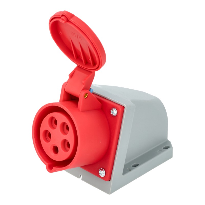Conector de potencia industrial 16A 4P+E 6H Hembra Pared Recto 240-415Vac IP44