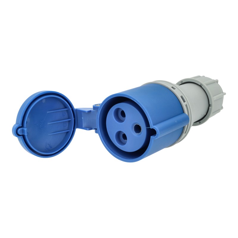 Conector de potencia industrial 32A 2P+E 6H Hembra Aéreo Recto 200-250Vac IP44