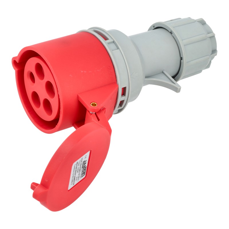 Conector de potencia industrial 32A 4P+E 6H Hembra Aéreo Recto 240-415Vac IP44