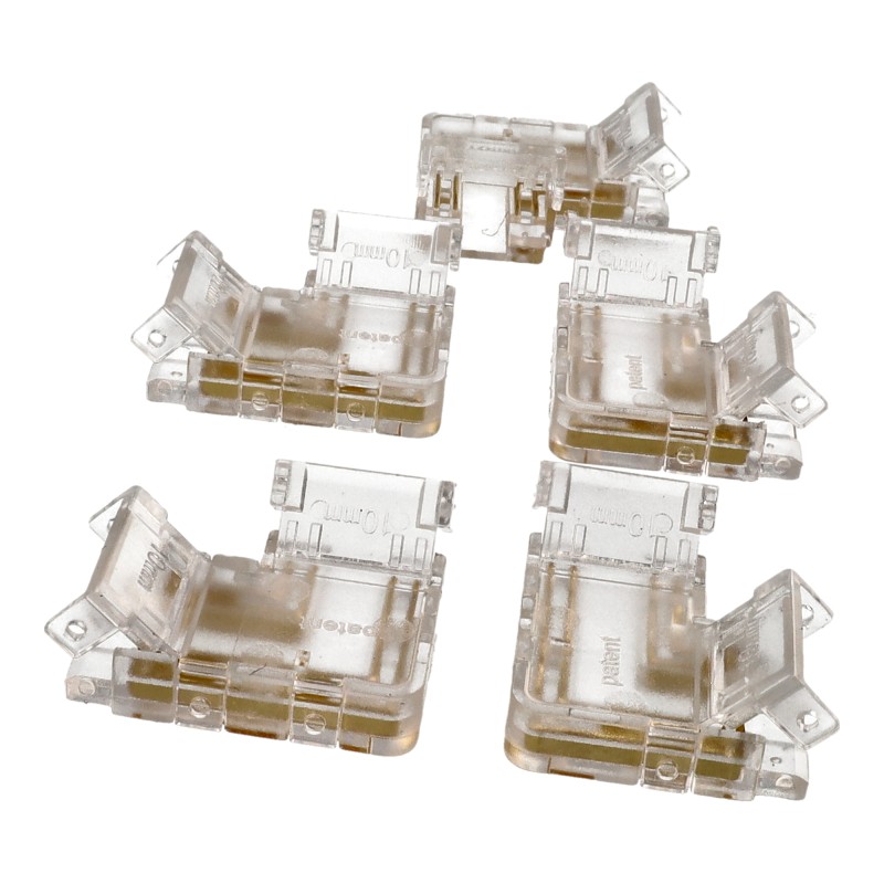 Conector Tira-Tira de esquina 90º para tira led RGB de 10mm. Led COB. 4 pines. 12V/24V. 5 unidades.
