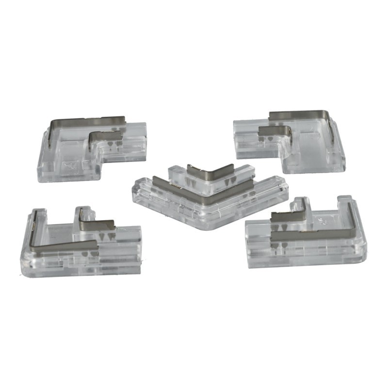 Conector Tira-Tira de esquina 90º para tiras led de 10mm. SMD/COB. 12V/24V. 2 pins de conexión. 5 unidades.