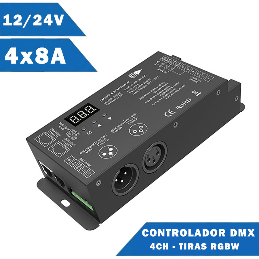 Controlador LED Mesa DMX512 RGB 4x8A 12/24V