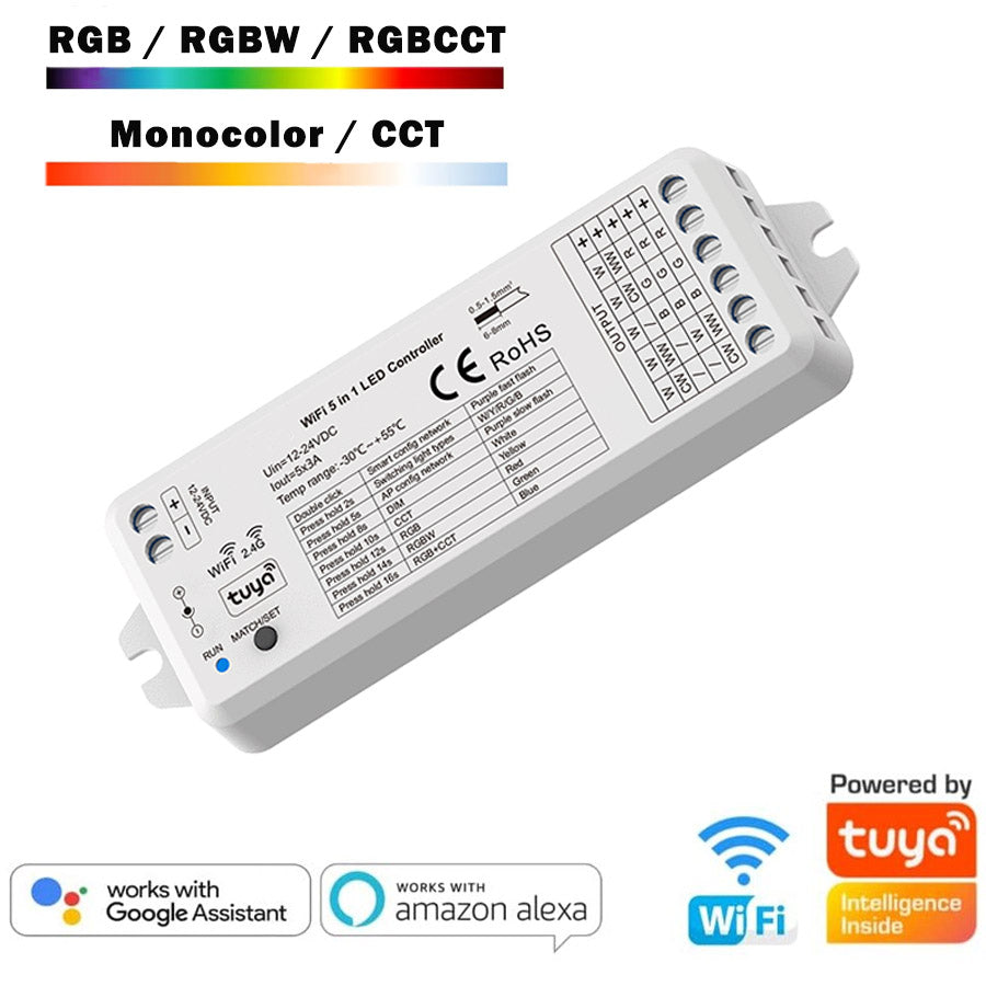 Controlador RGB + CCT WIFI Tiras LED 12V / 24V 5x3A