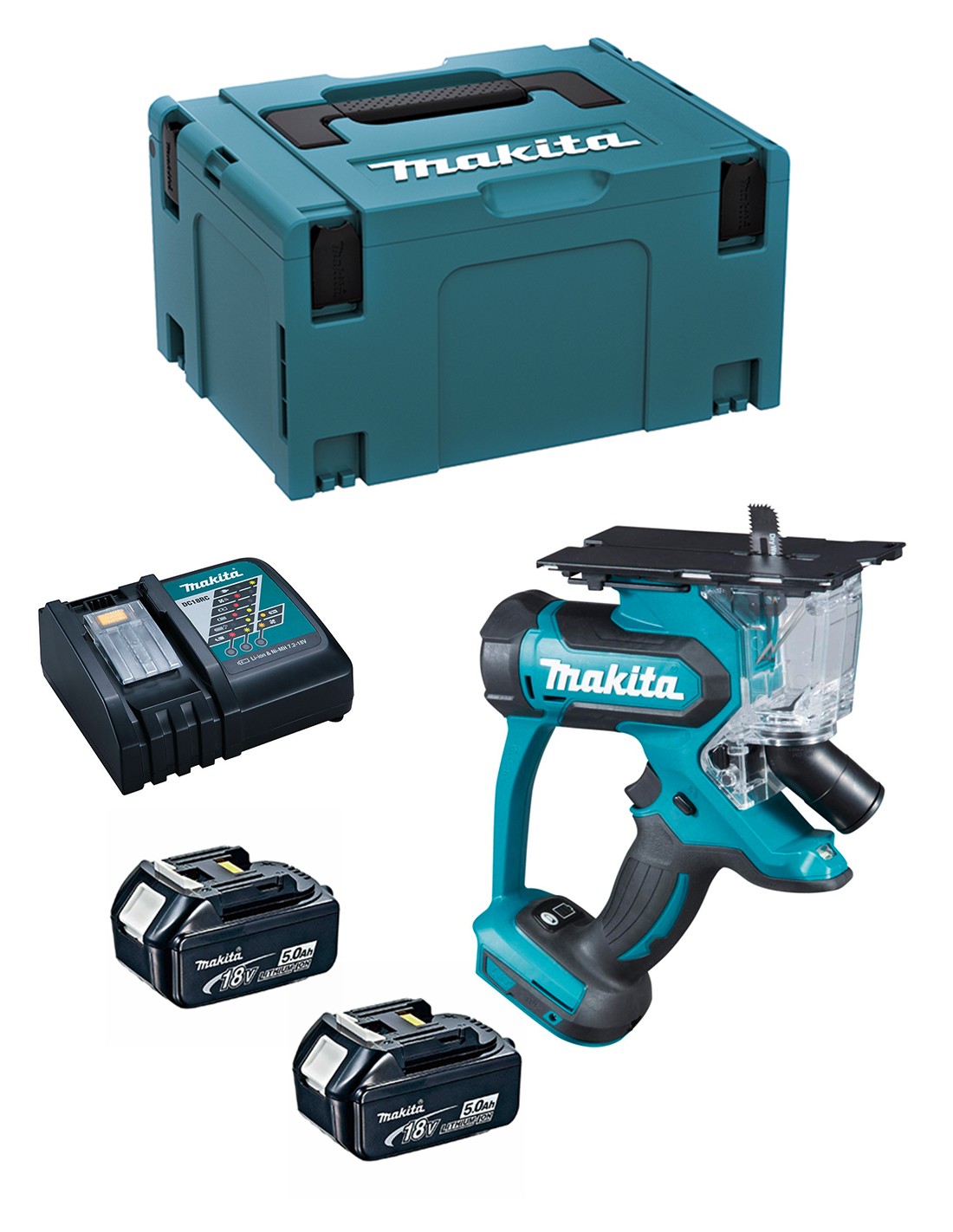 Cortador de tabiquería seca MAKITA DSD180RTJ (2 x 5,0 Ah + DC18RC + MAKPAC 3)