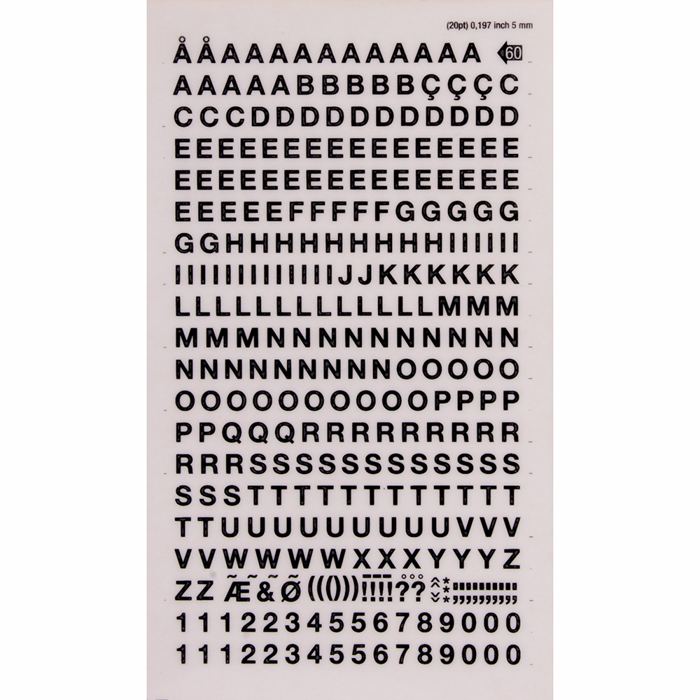 Letras&Numeros Transfer. Negras 5Mm 1H