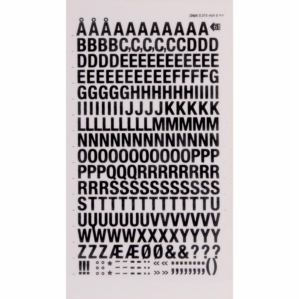 Letras Transferibles Negras 8Mm 1H