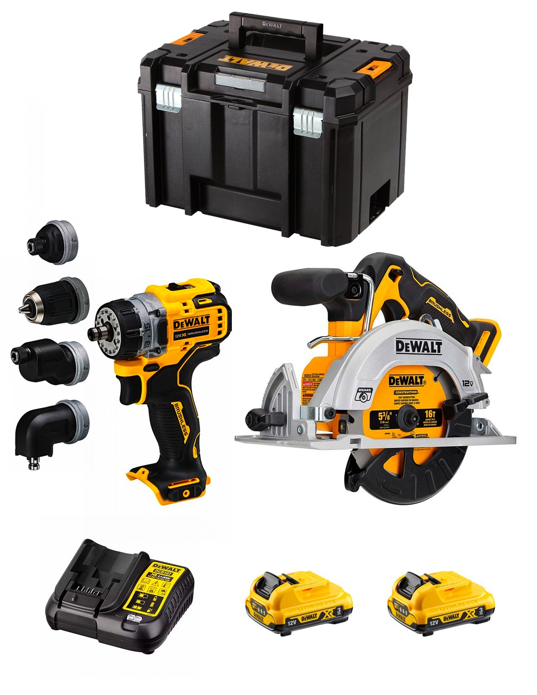 DeWALT Kit D12K207 (DCS512 + DCD703 + 2 x 3,0 Ah + DCB107 + TSTAK VI)
