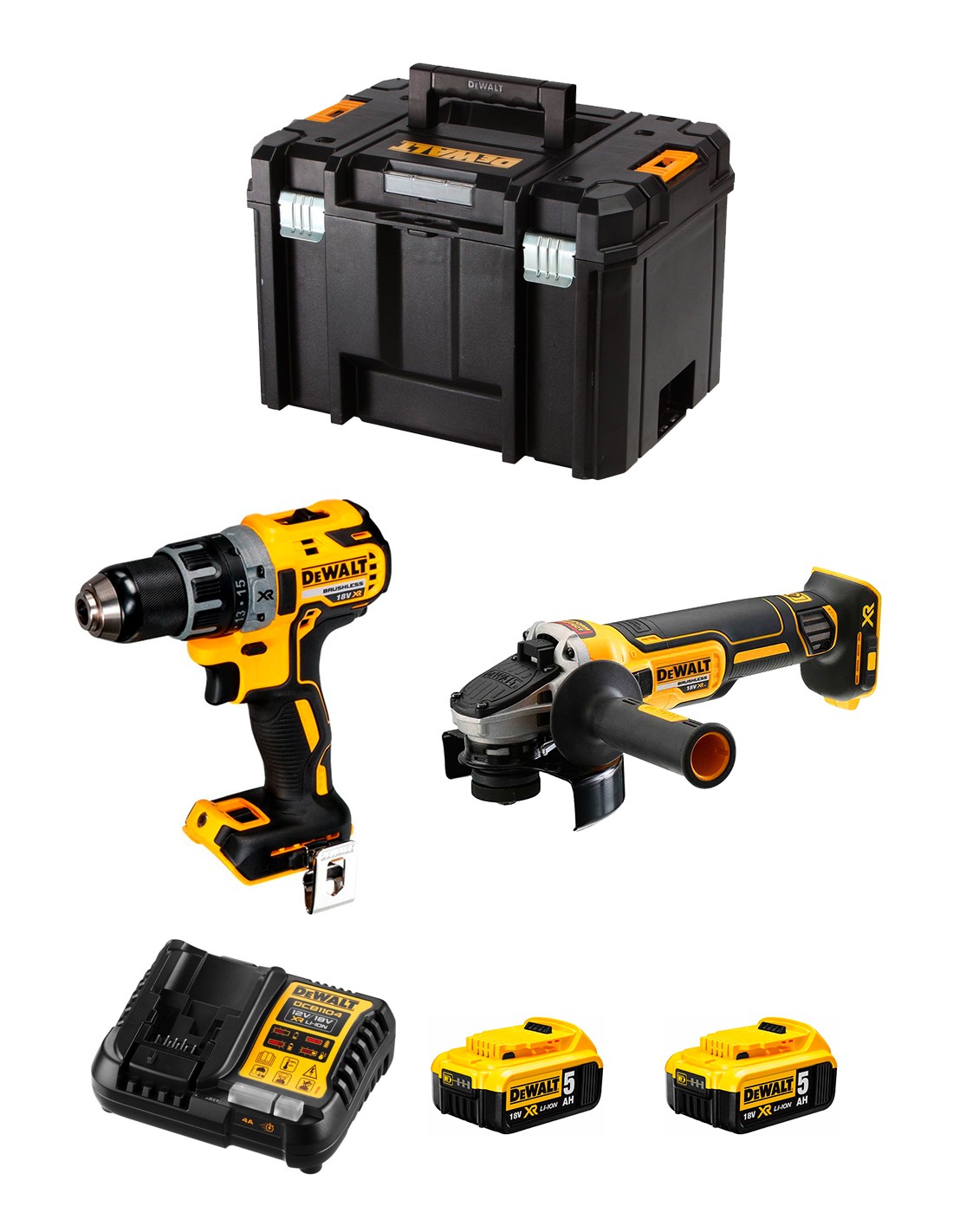 DeWALT Kit DCK2020P2T (DCD791 + DCG405 + 2 x 5,0 Ah + DCB1104 + TSTAK VI)