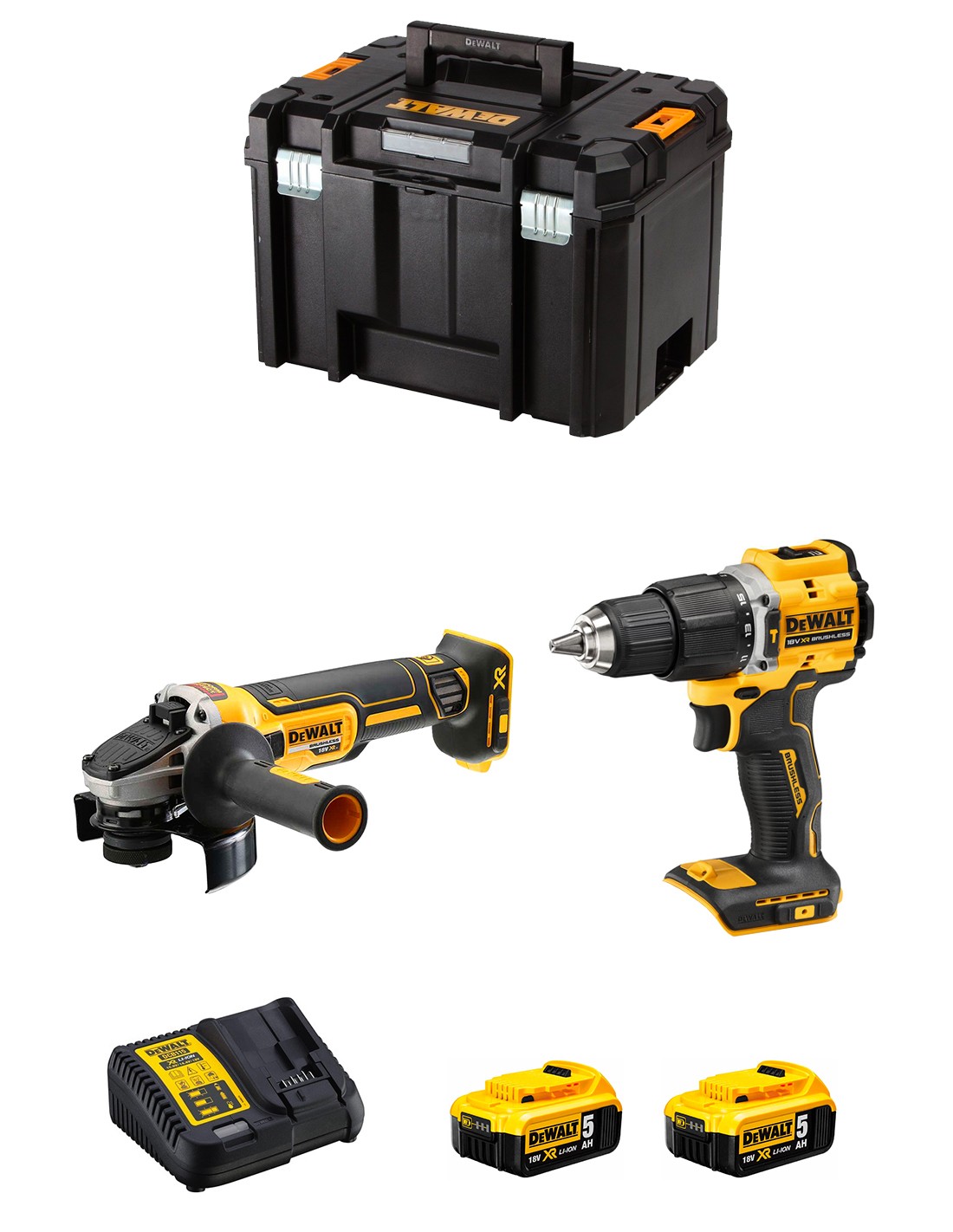 DeWALT Kit DCK227 (DCG405 + DCD100Y + 2 x 5,0 Ah + DCB115 + TSTAK VI)