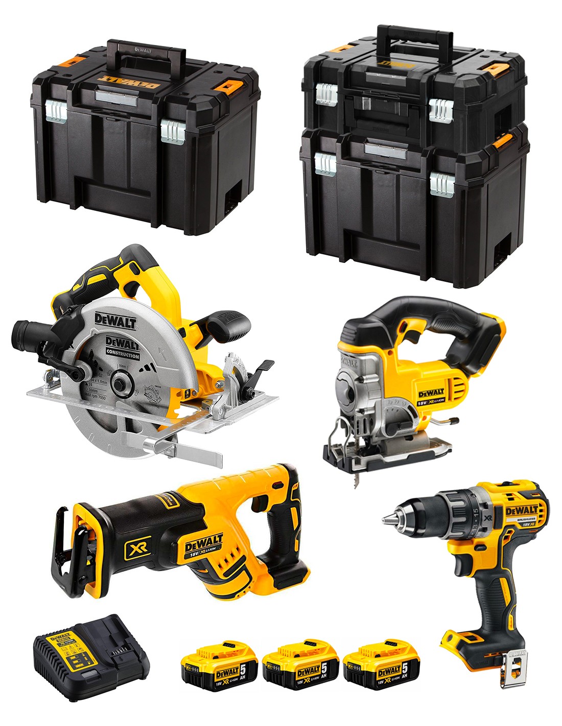 DeWALT Kit DCK421P3T (DCD791 + DCS570 + DCS331 + DCS367 + 3 x 5,0 Ah + DCB115 + TSTAK II + 2 x TSTAK VI)