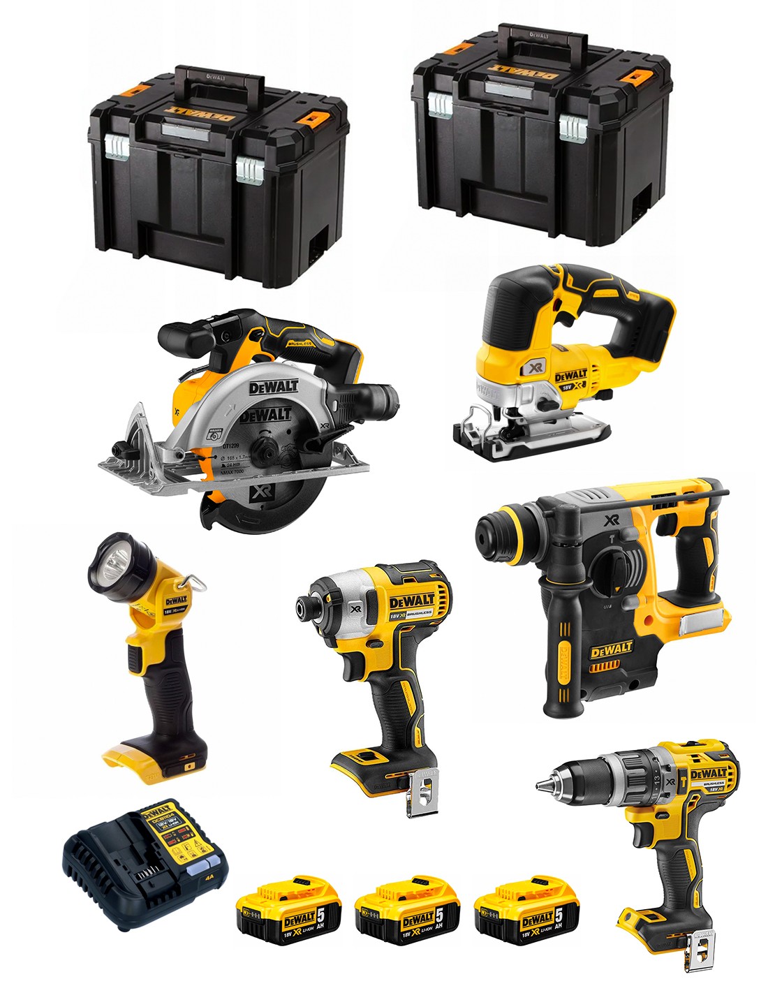DeWALT Kit DCK690P3T (DCD796 + DCF887 + DCH273 + DCS334 + DCS565 + DCL040 + 3 x 5,0 Ah + DCB115 + 2 x TSTAK VI)