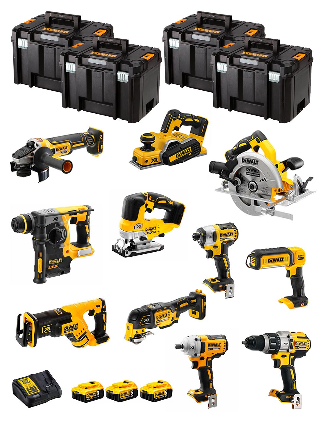 DeWALT Kit DWK1101T (DCD996+DCH273+DCG405+DCF887+DCF894+DCS334+DCS570+ DCS355+DCP580+DCS367+DCL050+ 3x5,0Ah + DCB115+4xTSTAK VI)