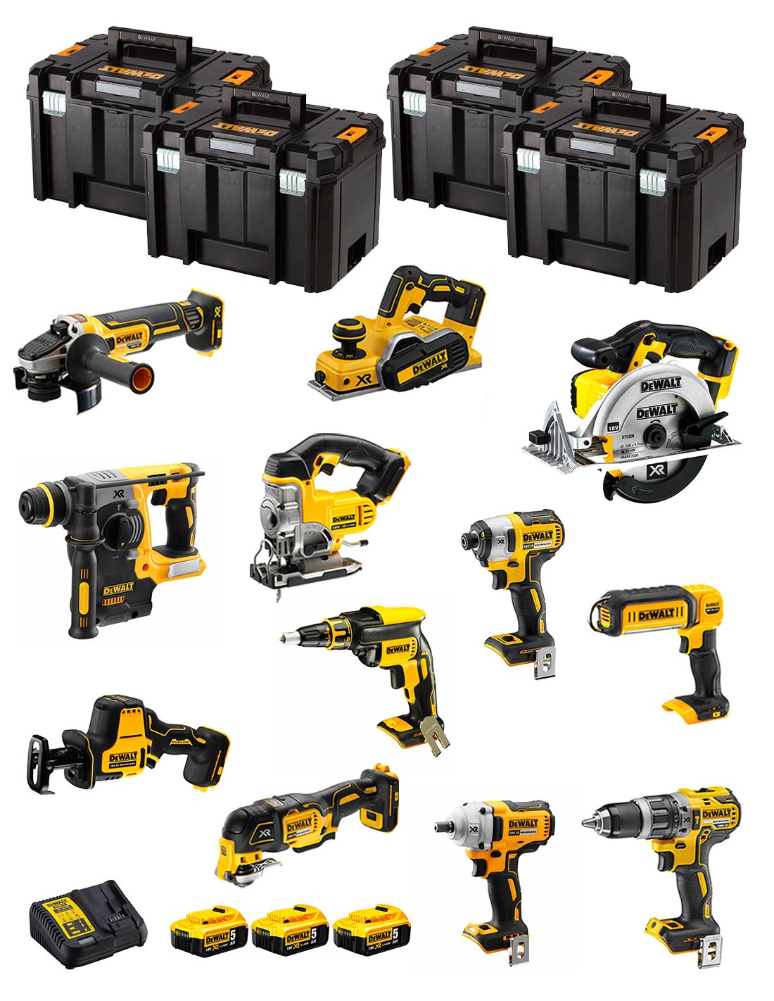 DeWALT Kit DWK1200T (DCD796+DCH273+DCG405+DCF887+DCF894+DCS331+DCS391+ DCS355+DCP580+DCS369+DCL050+DCF620+3x5,0Ah+DCB115+4xTVI)