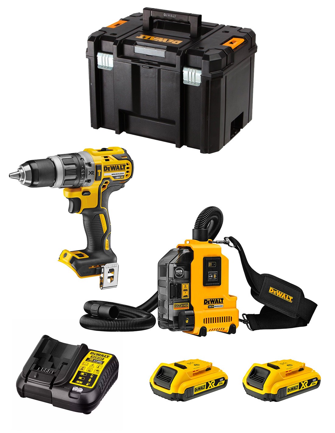 DeWALT Kit DWK212 (DCD796 + DWH161 + 2 x 2,0 Ah + DCB107 + TSTAK VI)