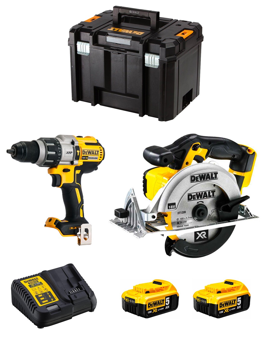 DeWALT Kit DWK214 (DCD996 + DCS391 + 2 x 5,0 Ah + DCB115 + TSTAK VI)