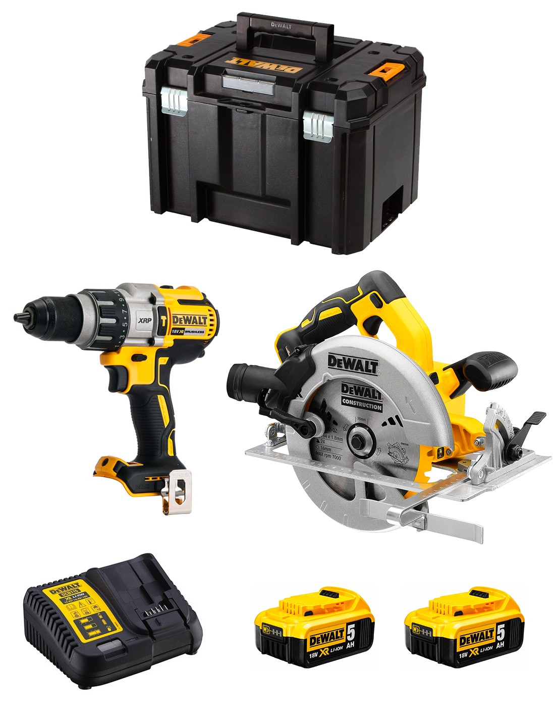 DeWALT Kit DWK216 (DCD996 + DCS570 + 2 x 5,0 Ah + DCB115 + TSTAK VI)