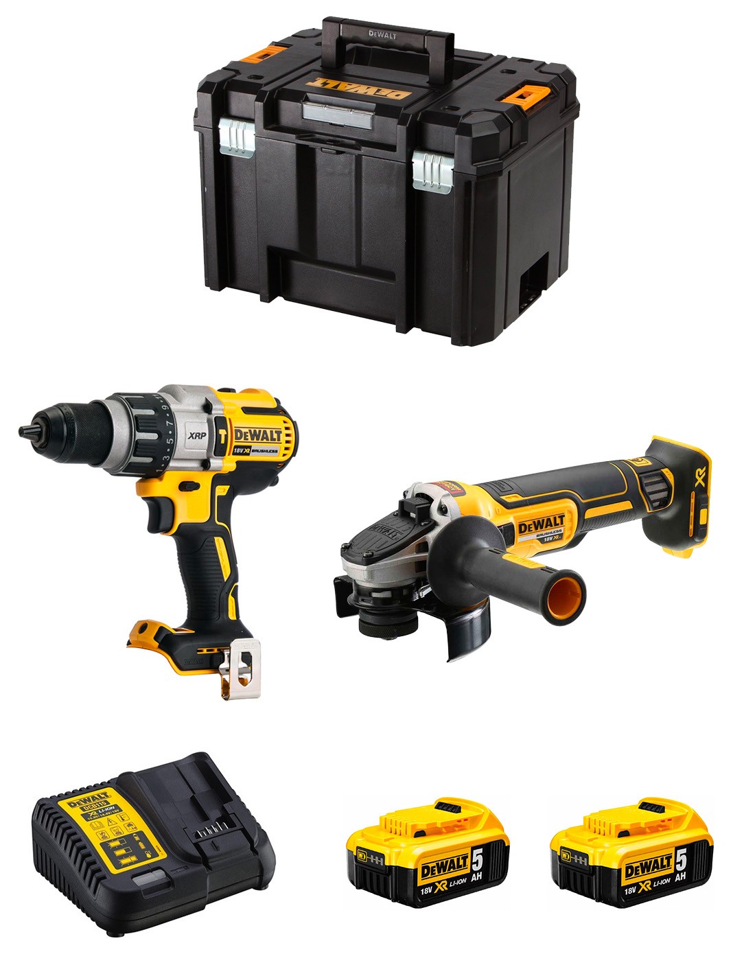 DeWALT Kit DWK221 (DCD996 + DCG405 + 2 x 5,0 Ah + DCB115 + TSTAK VI)