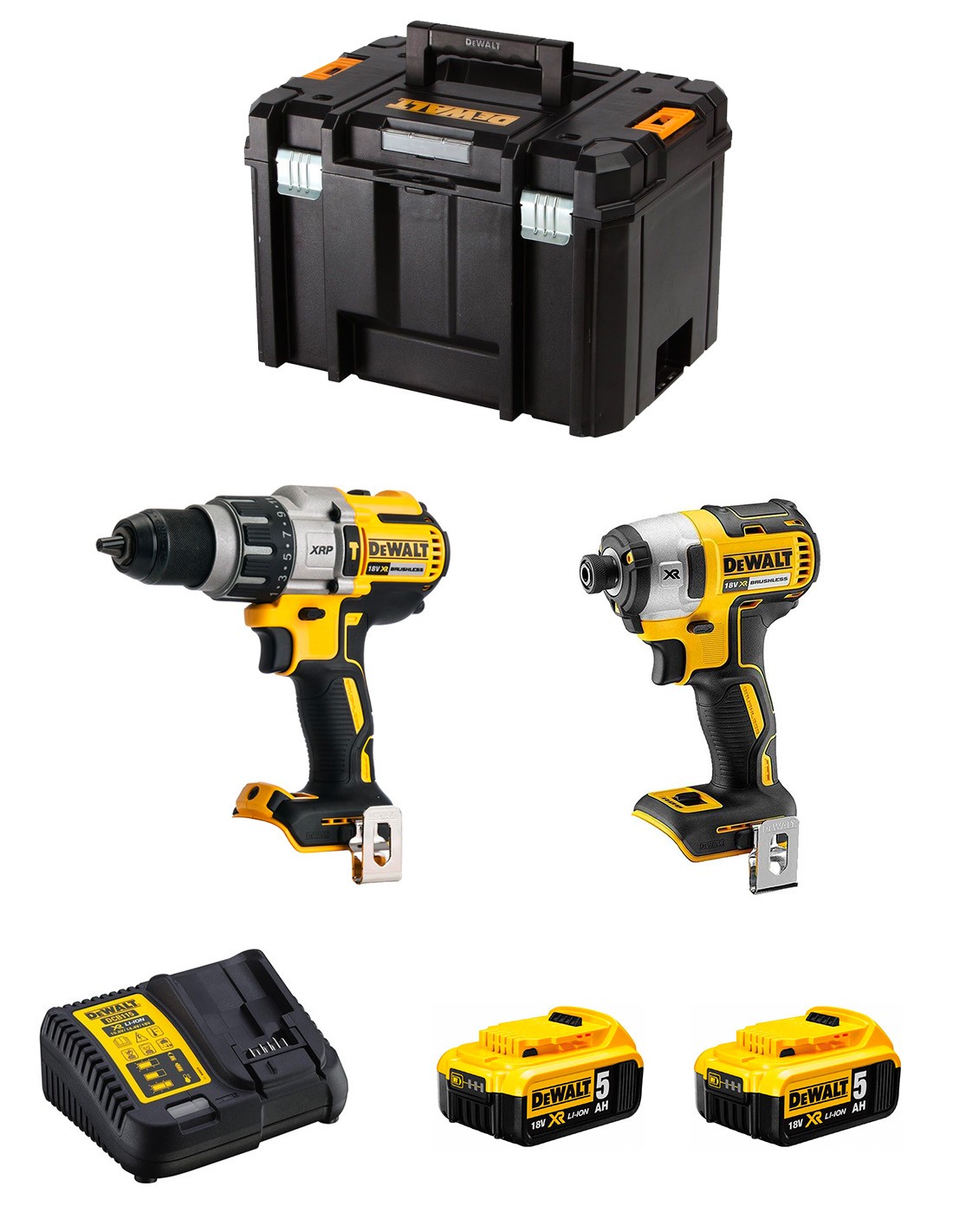 DeWALT Kit DWK224 (DCD996 + DCF887 + 2 x 5,0 Ah + DCB115 + TSTAK VI)