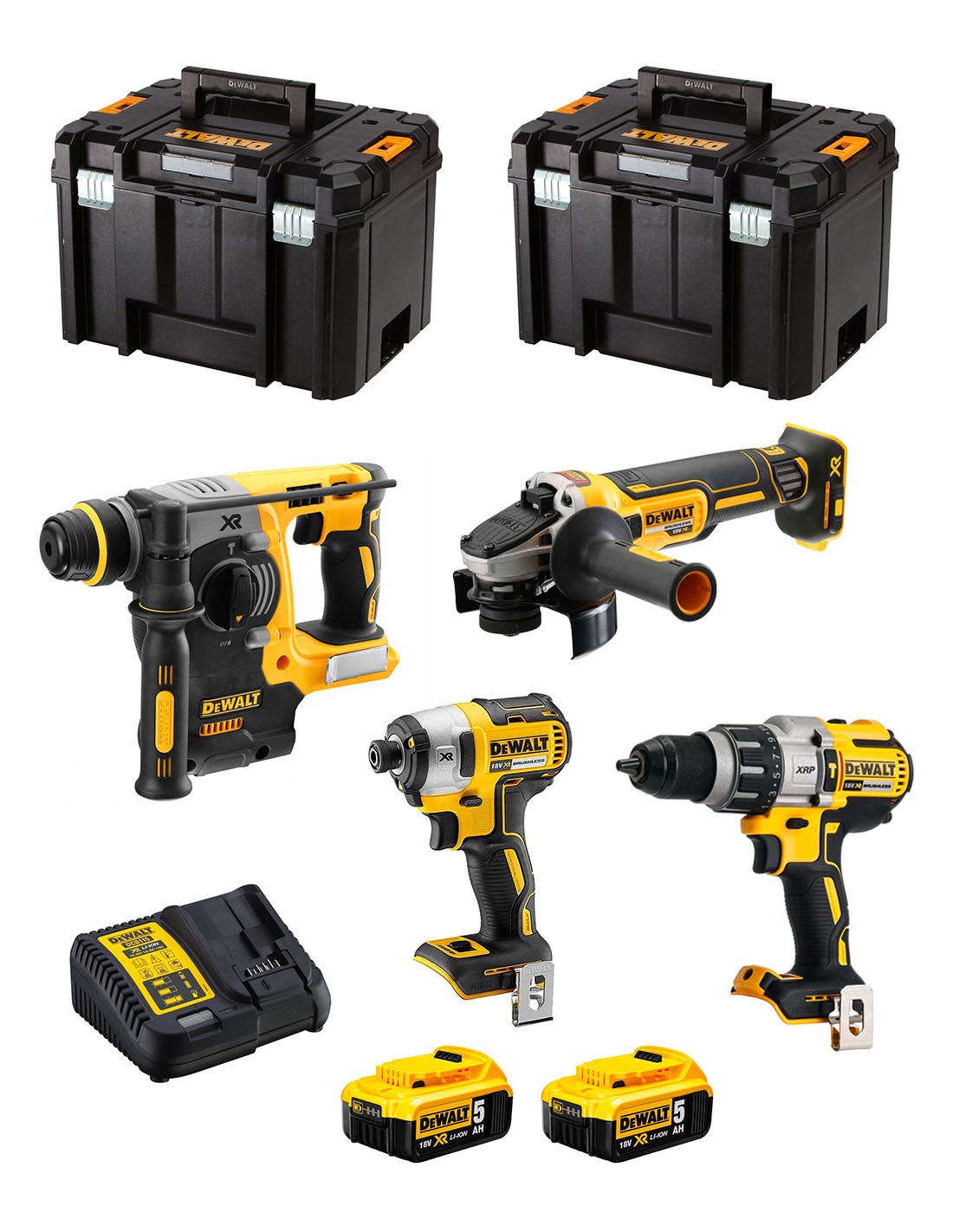 DeWALT Kit DWK401 (DCD996 + DCH273 + DCG405 + DCF887 + 2 x 5,0 Ah + DCB115 + 2 x TSTAK VI)