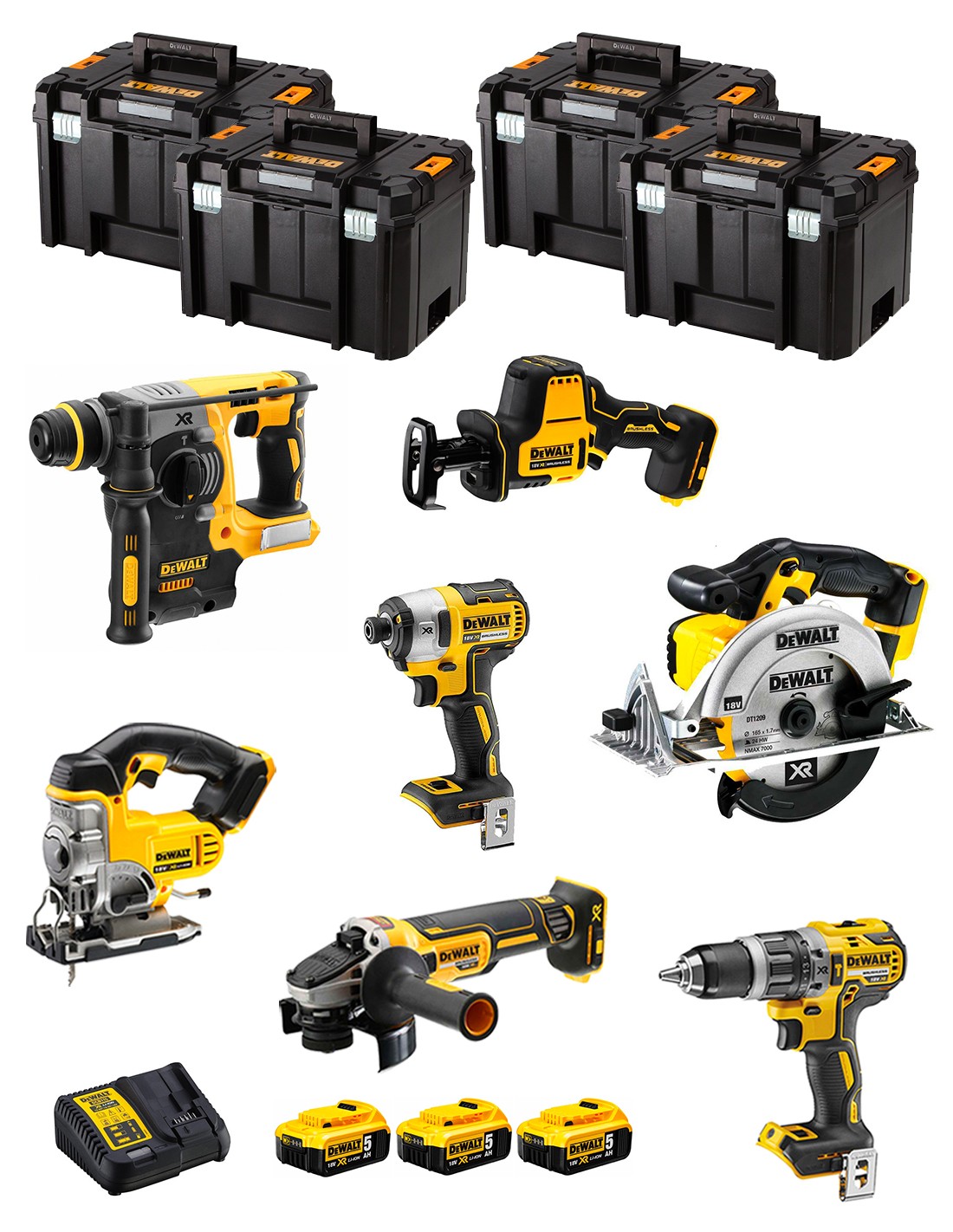DeWALT Kit DWK702T (DCD796 + DCH273 + DCG405 + DCF887 + DCS331 + DCS391 + DCS369 + 3 x 5,0 Ah + DCB115 + 4 x TSTAK VI)