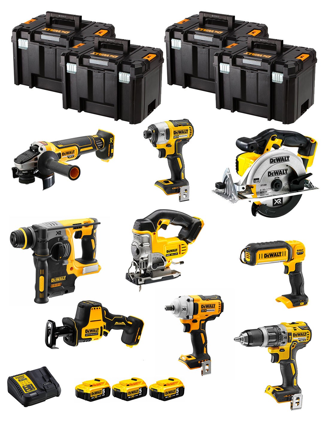 DeWALT Kit DWK900T (DCD796 + DCH273 + DCG405 + DCF887 + DCF894 + DCS331 + DCS391 + DCS369 + DCL050+ 3x5,0Ah +DCB115+ 4xTSTAK VI)