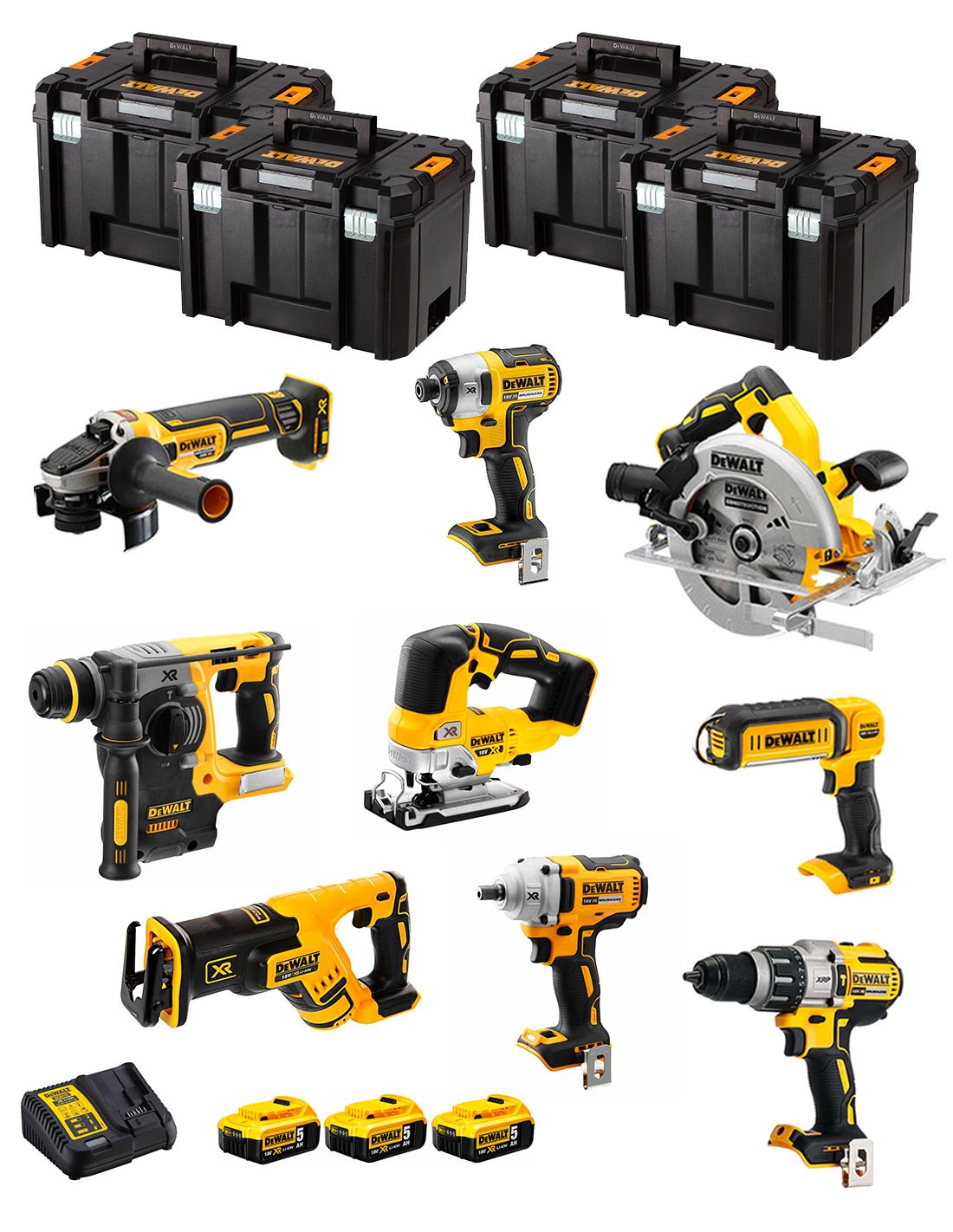 DeWALT Kit DWK901T (DCD996 + DCH273 + DCG405 + DCF887 + DCF894 + DCS334 + DCS570 + DCS367 + DCL050+ 3x5,0Ah +DCB115+ 4xTSTAK VI)