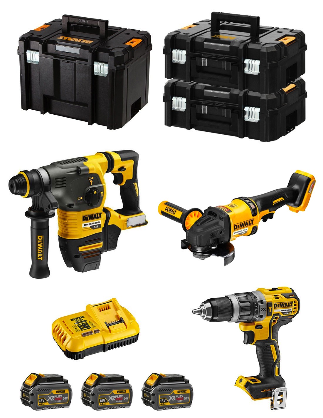 DeWALT Kit FVK381T3-QW 54V/18V (DCH333 + DCD796 + DCG418 + 3 x 6,0 Ah + DCB118 + 2 x TSTAK II + TSTAK VI)