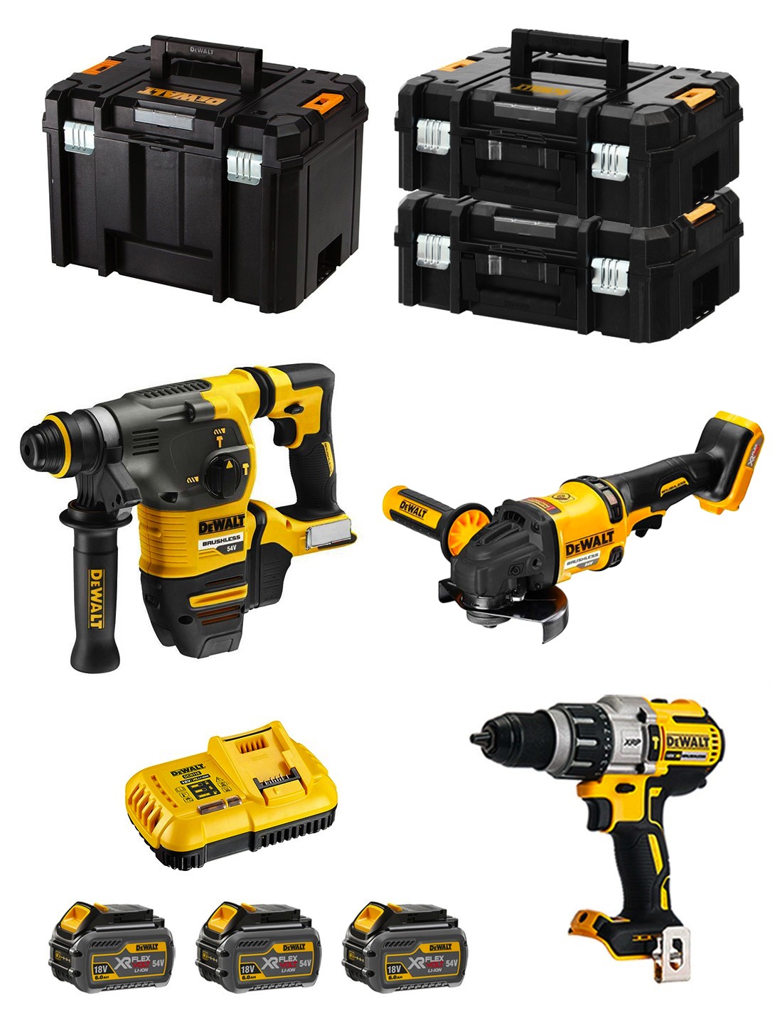 DeWALT Kit FVK381T3HD-QW 54V/18V (DCH333 + DCD996 + DCG418 + 3 x 6,0 Ah + DCB118 + 2 x TSTAK II + TSTAK VI)