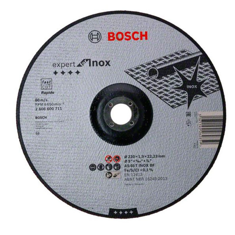 Disco de corte acodado Bosch Expert for Inox - Rápido Ø230mm.