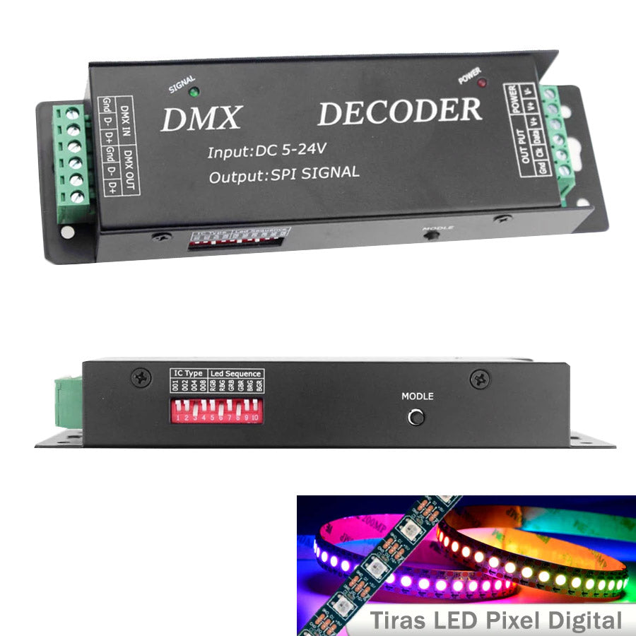 Controlador DMX RGB a SPI para Tira LED Pixel Digital 5 - 24V