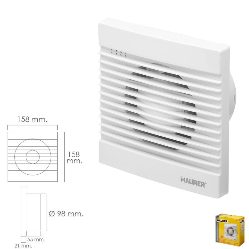 Extractor Humos Baño 13 Watt. Salida Ø 98 mm. MAURER