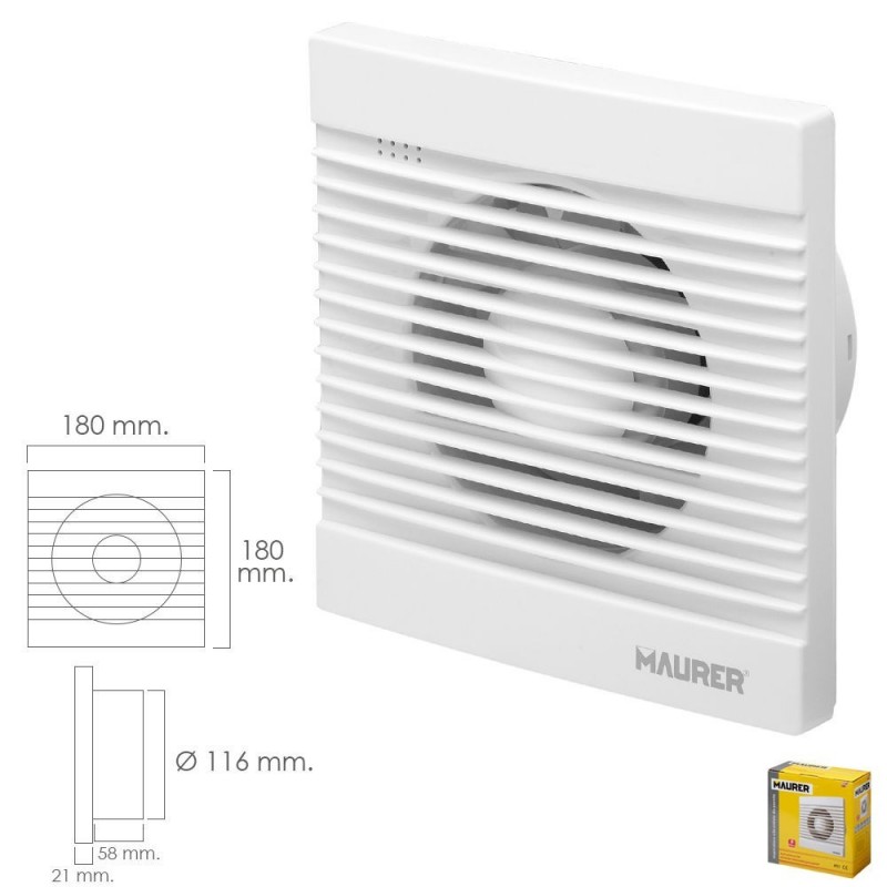 Extractor Humos Baño 16 Watt. Salida Ø 116 mm. MAURER