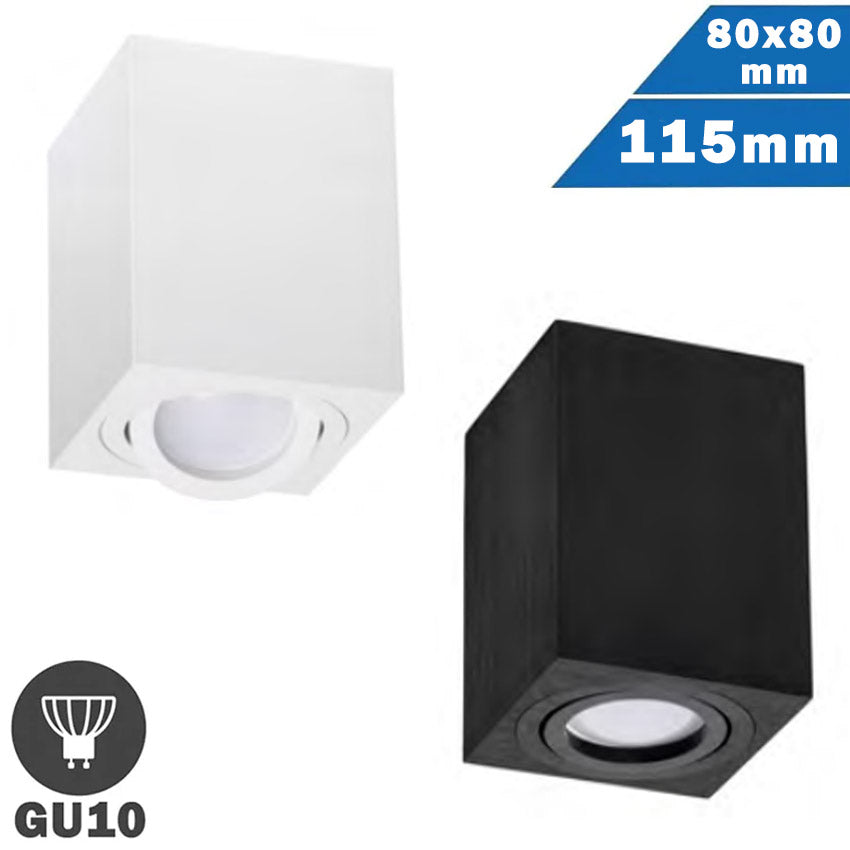 Foco Superficie Alto Basculante GU10 Cuadrado Blanco Negro
