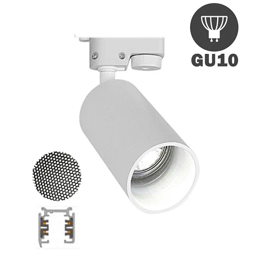 Foco Carril Trifásico Blanco Cilíndrico Long para GU10