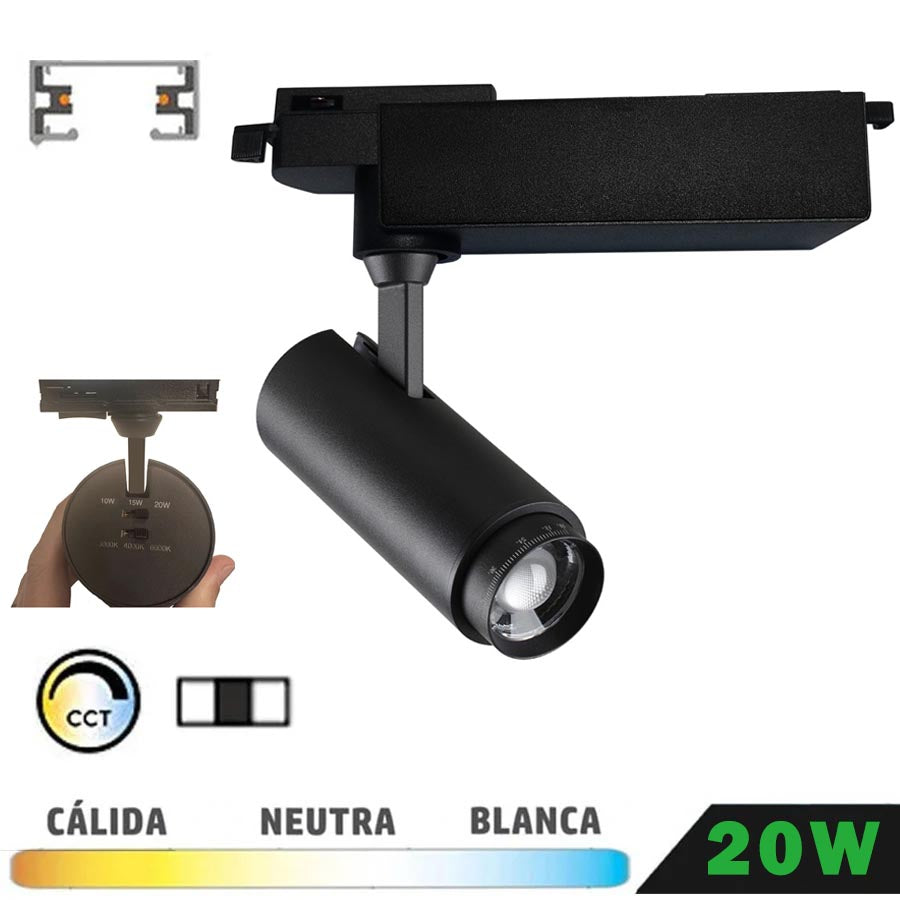 Foco Carril LED Monofásico Negro 20W Zoom / CCT (Copia)