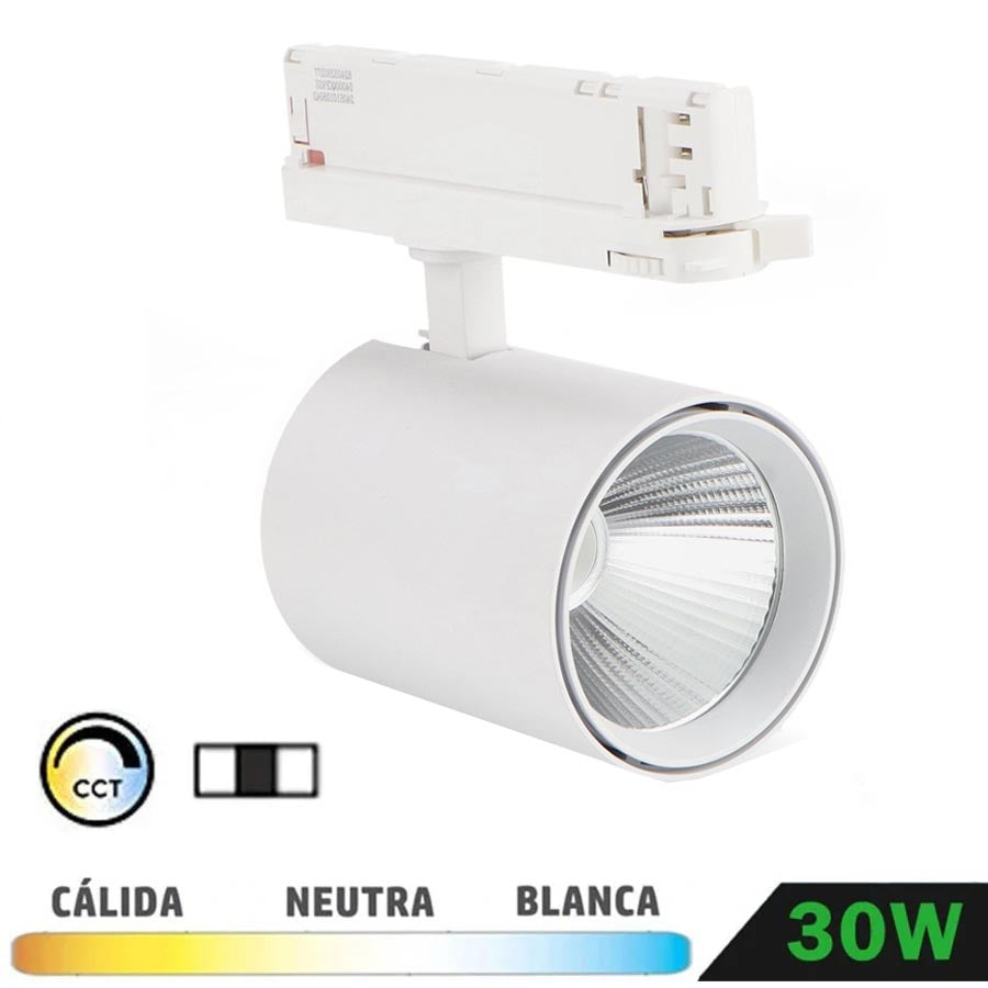 Foco Carril Trifásico LED Blanco 30W Orientable CCT