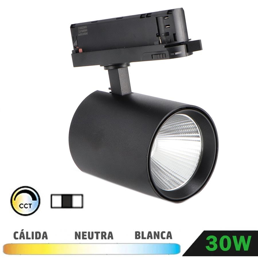 Foco Carril Trifásico LED Negro 30W Orientable CCT