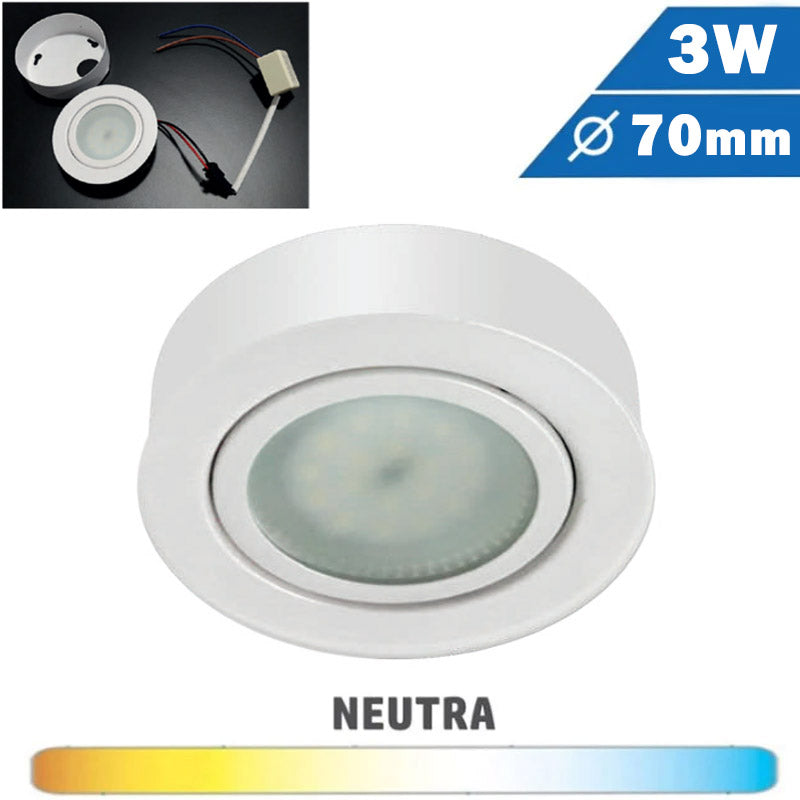 Foco LED Superficie / Empotrar Redondo 3W Blanco 70mm