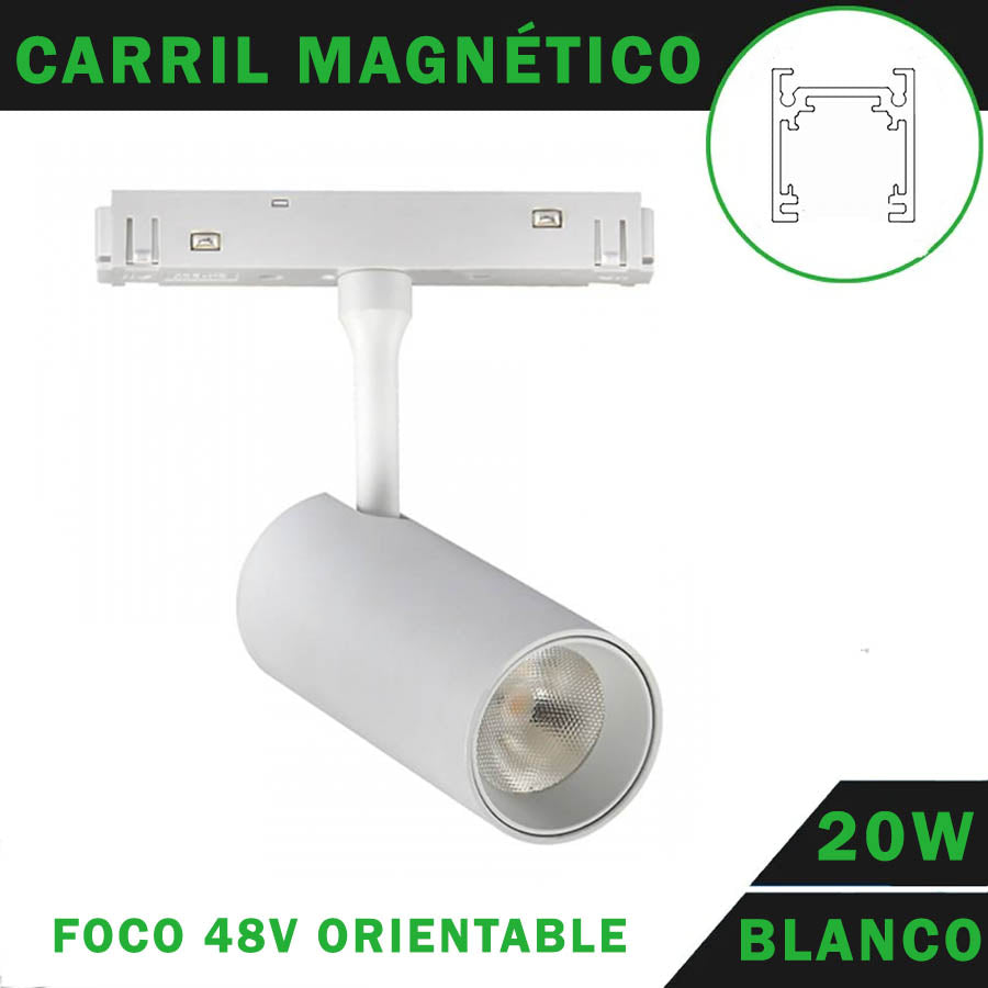 Foco Carril Magnético 48V 20W Orientable Color Blanco