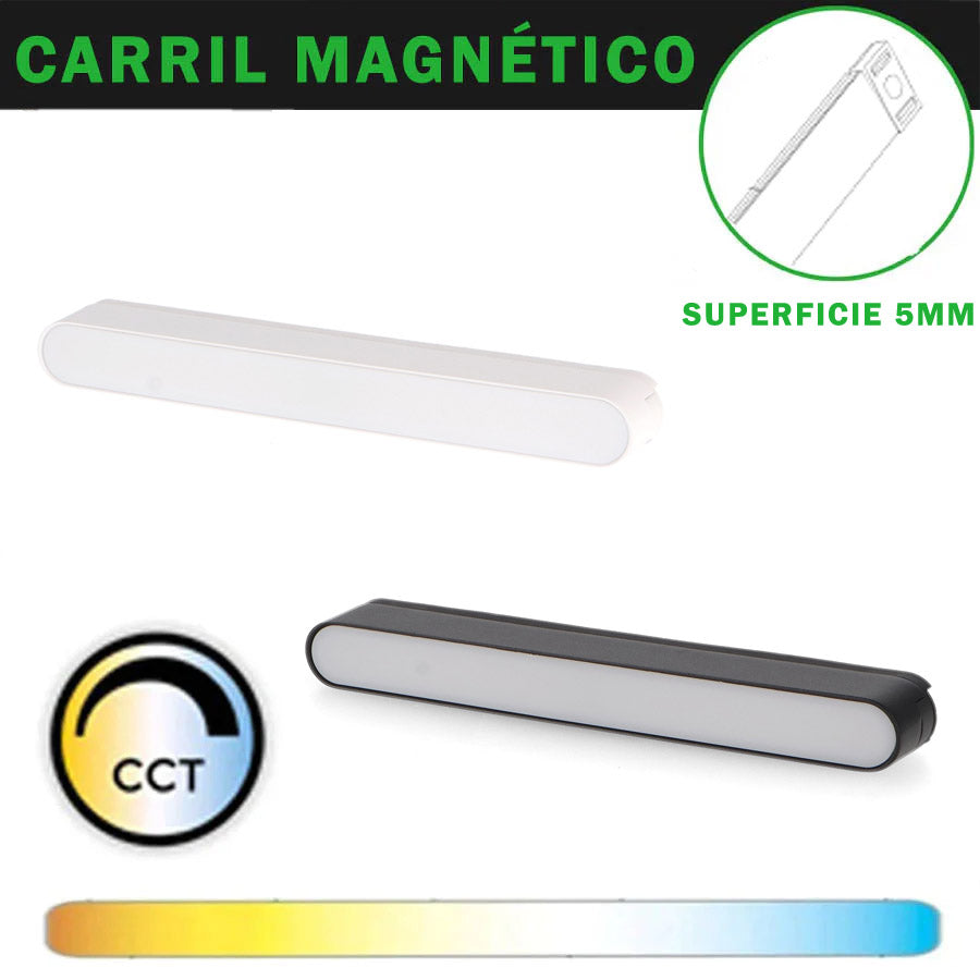 Foco Carril Lineal 222mm Magnético 42V 12W Fijo CCT Blanco / Negro