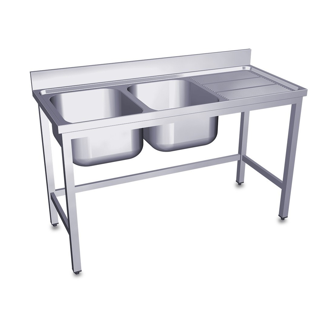 Fregadero Industrial 1600x600mm Escurridor Derecha 2 Senos 400x500x250mm Con Bancada