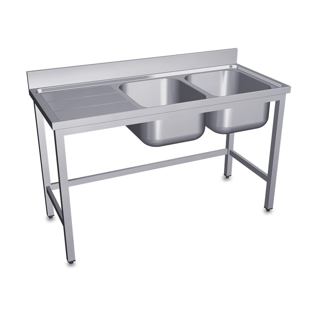 Fregadero Industrial 1600x600mm Escurridor Izquierda 2 Senos 400x500x250mm Con Bancada