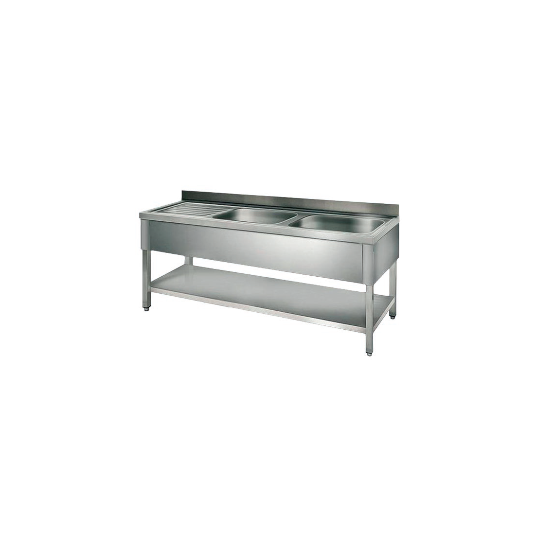 Fregadero Industrial Desmontable 1400x600mm 2 Senos Derecha 400x400x250mm Con Bancada. 1 Estante