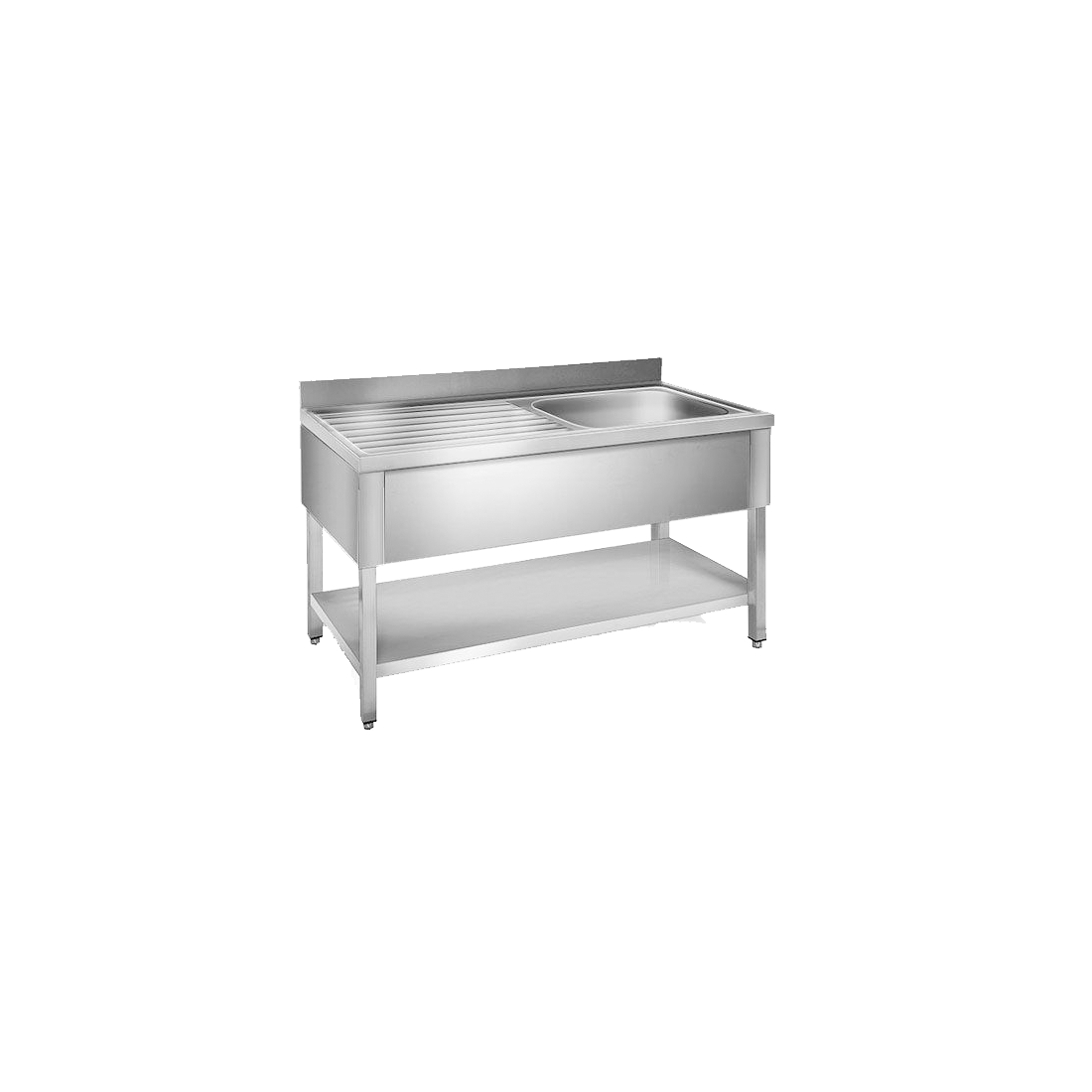 Fregadero Industrial Desmontable 1500x600mm 1 Seno Derecha 400x400x250mm Con Bancada. 1 Estante