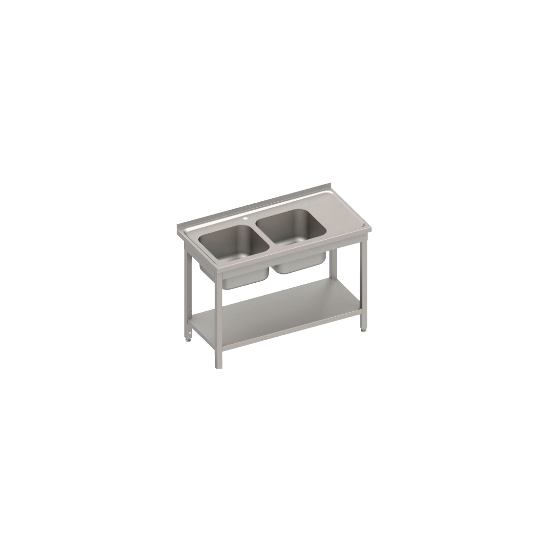 Fregadero Industrial Desmontable 1500x600mm 2 Senos Izquierda 450x450x300mm Con Bancada. 1 Estante