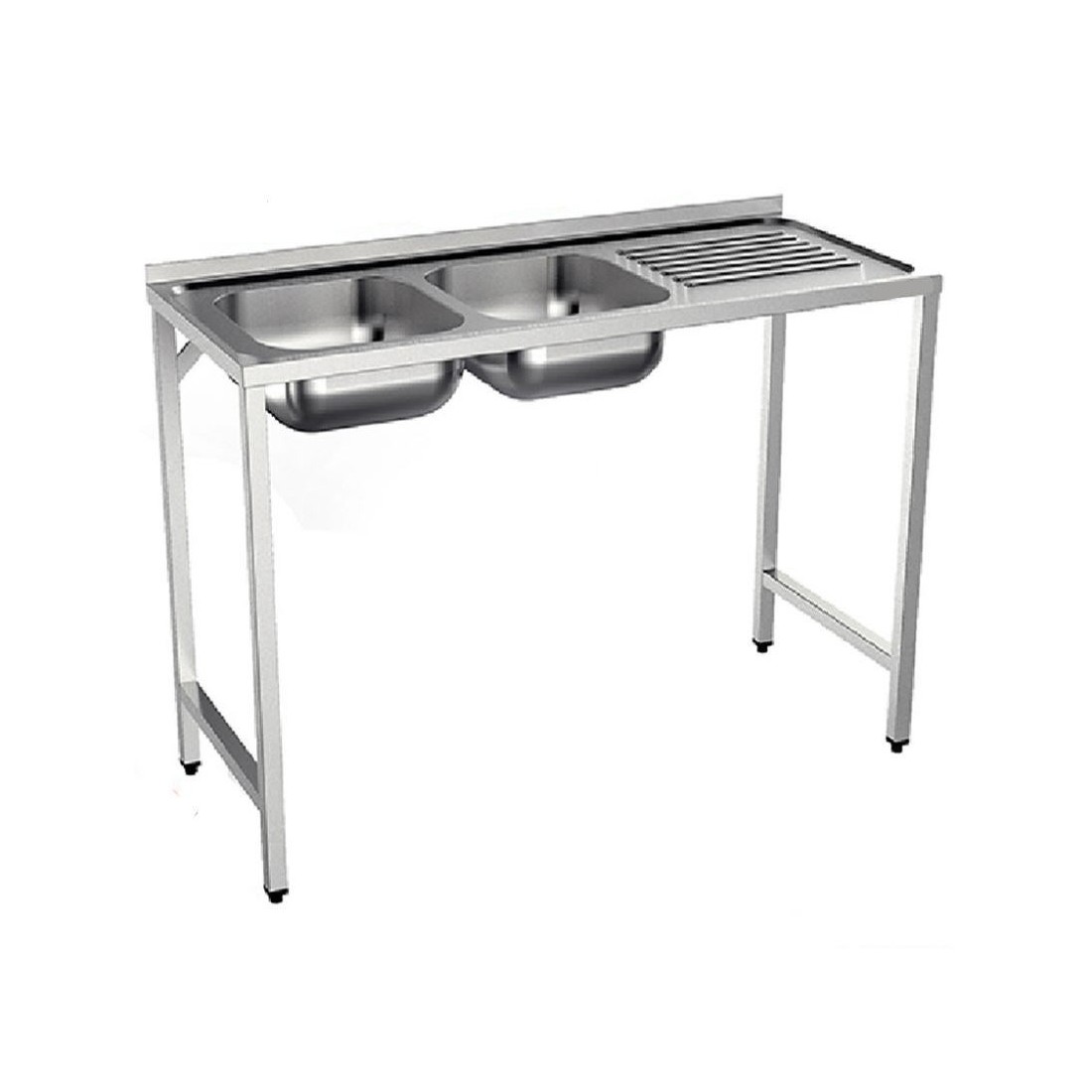 Fregadero Semi-industrial 1200x500mm Escurridor Derecha 2 Senos 340x365x150mm Con Bancada